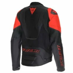 Giubbotto Racing 5 Pelle Nero Rosso Fluo