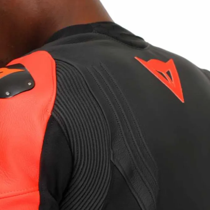 Giubbotto Racing 5 Pelle Nero Rosso Fluo
