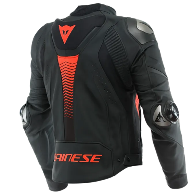 Giubbotto Super Speed 4 Pelle Nero Rosso Fluo
