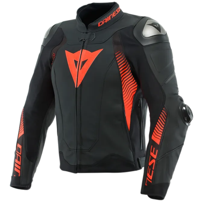 Giubbotto Super Speed 4 Pelle Nero Rosso Fluo