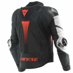Giubbotto Super Speed 4 Pelle Nero Rosso Fluo Traforato