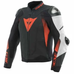 Giubbotto Super Speed 4 Pelle Nero Rosso Fluo Traforato