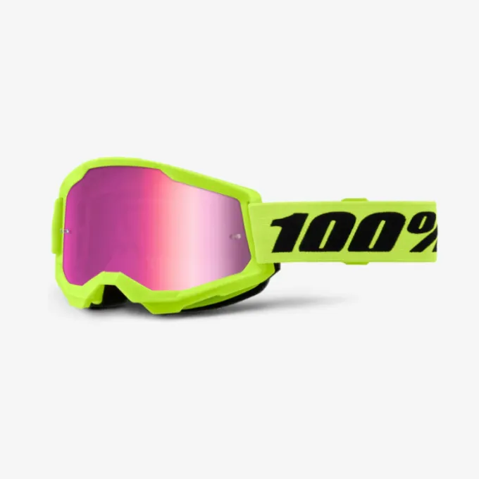 Maschera Strata 2 Giallo Fluo Lente Specchio Rosa