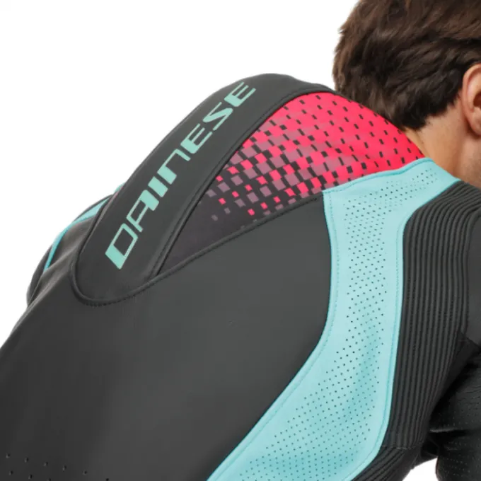 Tuta Dainese Laguna Seca 6 Perf. Nera Verde Acqua Fuxia